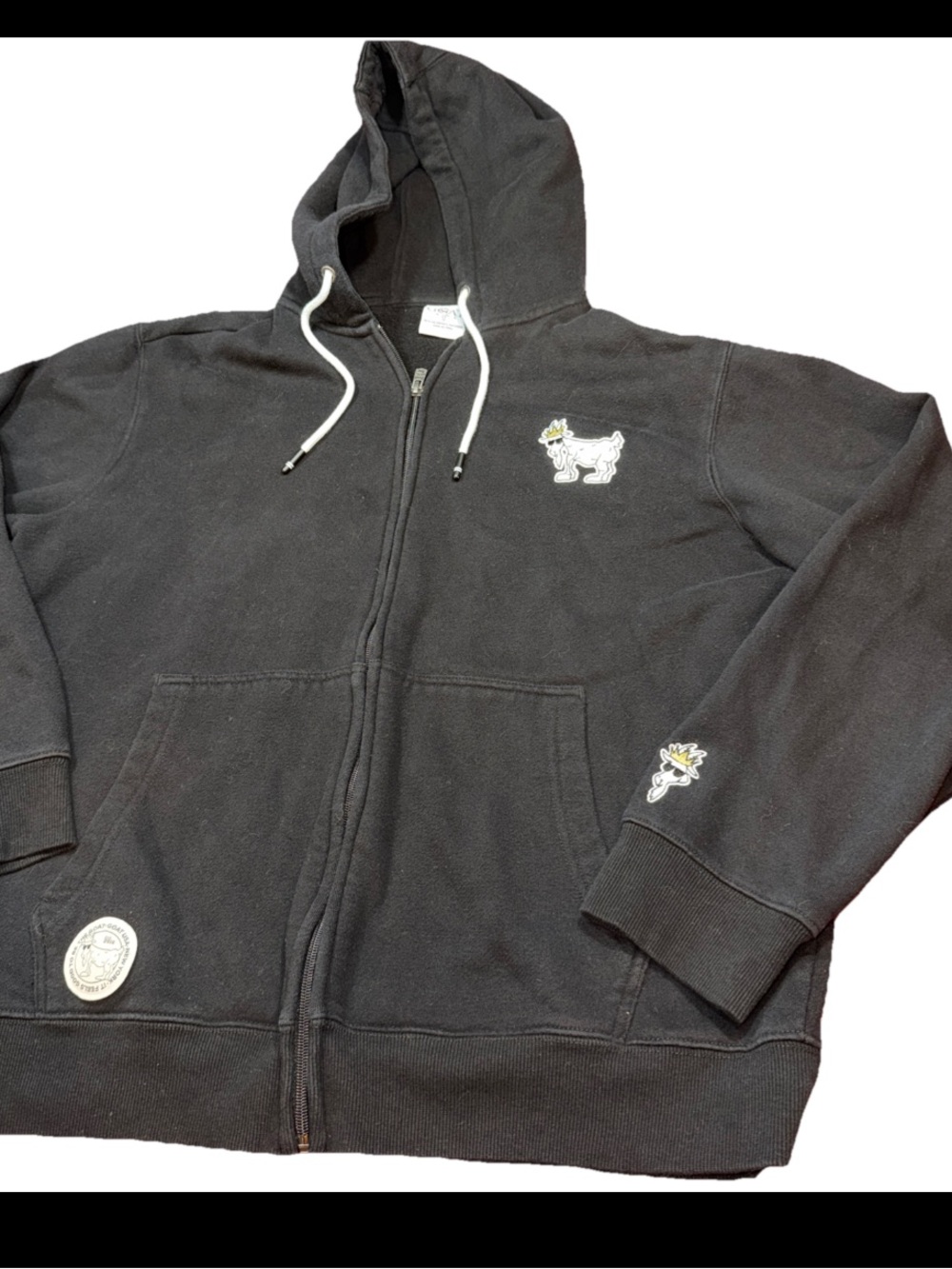 GOAT USA Black Zip HOODIE OG Slime Goat Embroidered Hooded Sweatshirt Mens Large